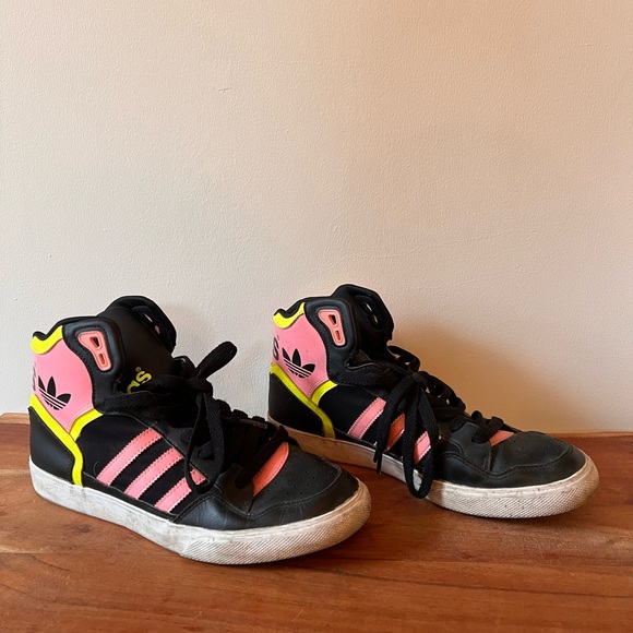 adidas Shoes - Adidas Extraball Neon Pink and Yellow High Top Sneakers